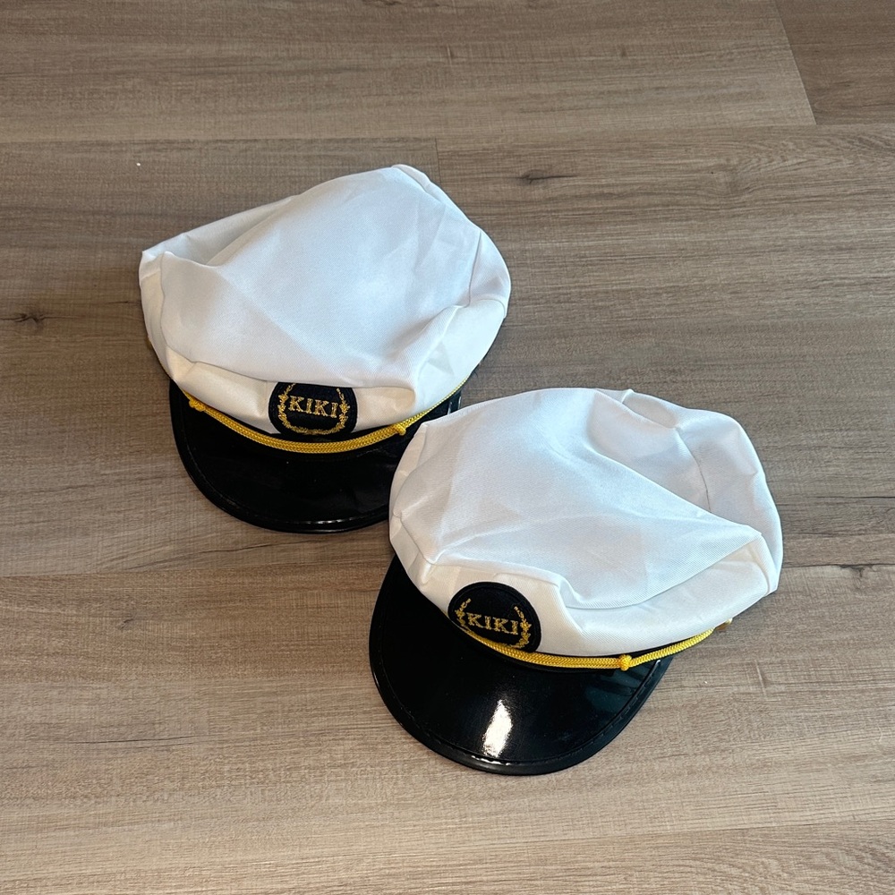 Kiki on the River White and Black Captain Hat – double Pack